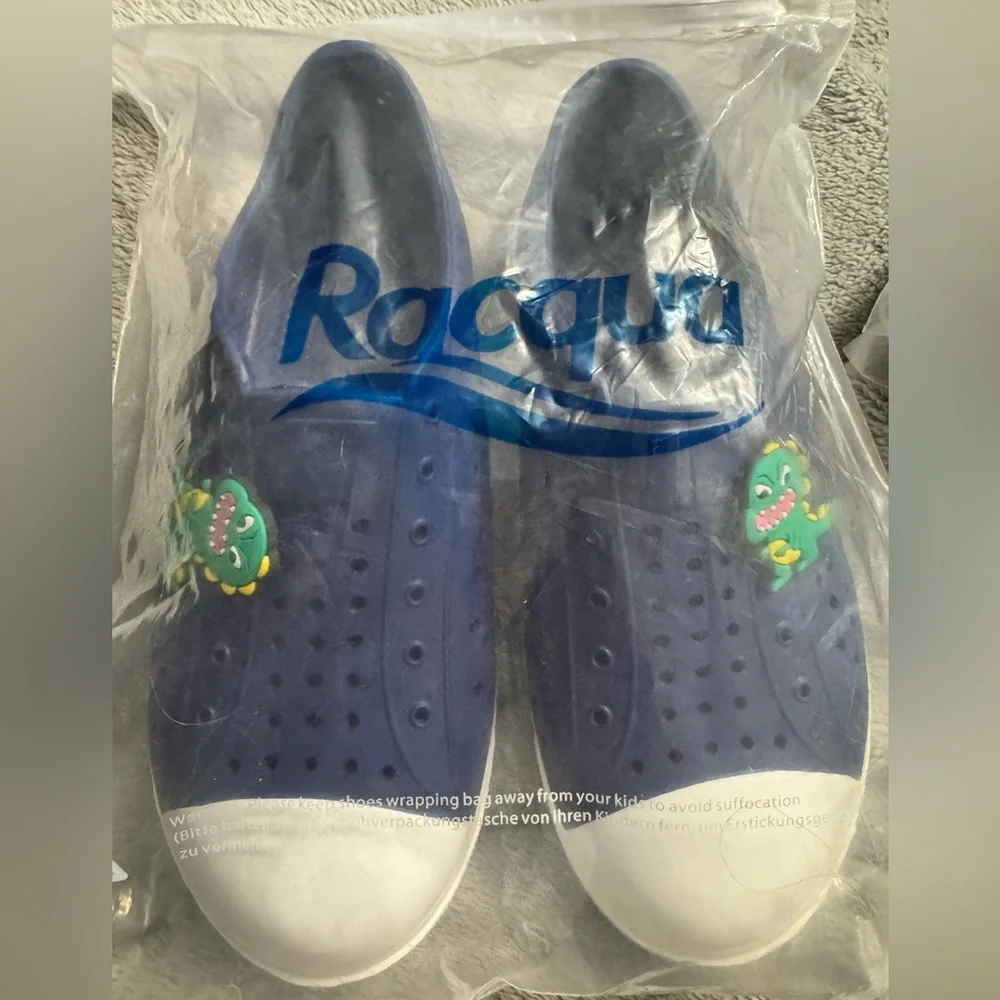 Kids Navy Slip On Water Shoes w/Dinosaurs- Racque